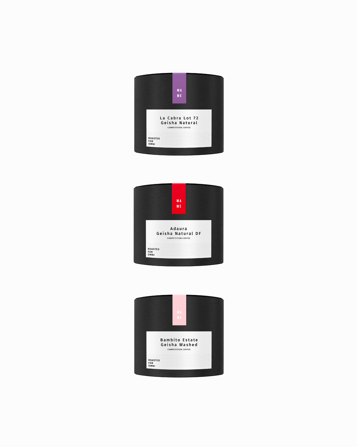 MAME Panama Geisha Set, three 60g tubes of Bambito Estate, Adaura and La Cabra Lot 72